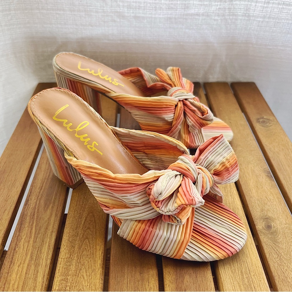 Lulus Multicolor Stripe Print Bow Heeled Sandals Size 6